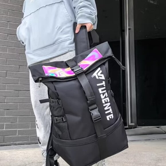 NEW! Large Storage Stylish Roll Top Backpack Gym Bag Travel Bag for Men or Women - Picture 4 of 10